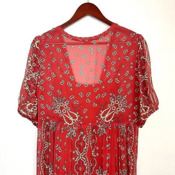 Sundance Briela Bandana Western Cowgirl Print Bohemian Midi Dress Red Sz Medium - Picture 8 of 13